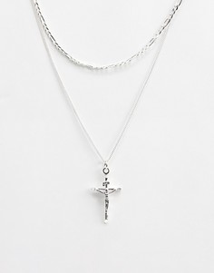 Серебристое ожерелье в два ряда с распятием на кресте Chained & Able-Серебряный