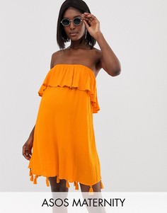 Оранжевое пляжное платье-бандо с оборками и кисточками по краю ASOS DESIGN Maternity-Оранжевый
