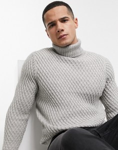 Серый объемный джемпер с высоким воротником Burton Menswear