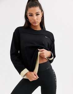 Флисовый лонгслив с золотистой блестящей отделкой Nike Training-Черный