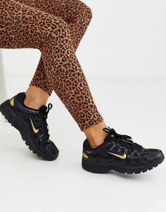 Черные кроссовки с золотистыми вставками Nike P-6000-Черный