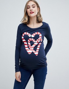 Новогодний джемпер с принтом карамельной конфеты в форме сердца Mamalicious-Черный Mama.Licious