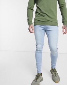 Светло-синие джинсы скинни с рваной отделкой на коленях SikSilk-Синий