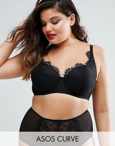 Кружевной бюстгальтер с уплотненными чашечками размера 38D-44HH ASOS CURVE Ferne-Черный