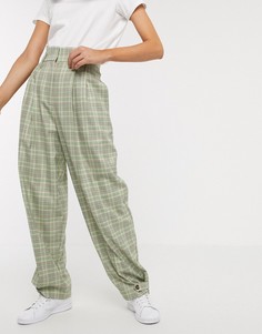 Зеленые широкие брюки в клетку с кромкой манжетом ASOS DESIGN-Мульти