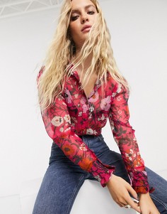 Розовая рубашка с цветочным принтом Topshop-Розовый