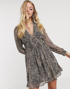 Платье мини с леопардовым узором AllSaints-Черный