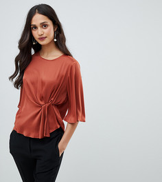 Атласная блузка с перекрутом Miss Selfridge-Коричневый
