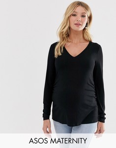 Черный лонгслив с V‑образным вырезом ASOS DESIGN Maternity