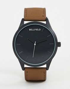 Мужские часы с черным циферблатом и светло-коричневым ремешком Bellfield-Светло-коричневый