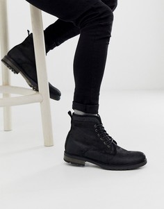 Черные кожаные ботинки на шнуровке с искусственной меховой подкладкой ASOS DESIGN-Черный