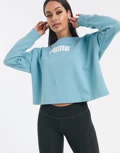 Голубой короткий свитшот с логотипом Puma-Синий