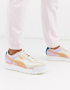 Персиковые кроссовки на платформе в стиле колор блок Puma Roma Amor-Оранжевый