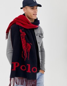 Шерстяной шарф красного/синего цвета с логотипом Polo Ralph Lauren-Красный