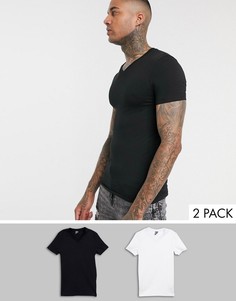 Обтягивающая футболка с V-образным вырезом ASOS DESIGN - Набор из 2 шт. со скидкой-Мульти
