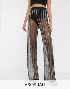 Широкие брюки с пайетками в полоску ASOS DESIGN Tall-Черный