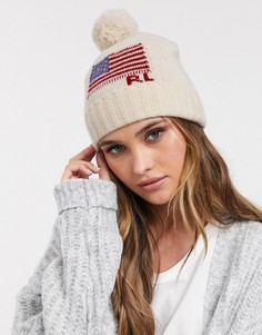 Шерстяная шапка с флагом Polo Ralph Lauren-Кремовый