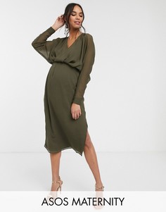 Свободное платье миди с пышными рукавами на манжете ASOS DESIGN Maternity-Черный