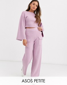Трикотажные брюки в рубчик с карманами ASOS DESIGN Petite-Фиолетовый