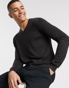 Джемпер из мериносовой шерсти с V-образным вырезом Selected Homme-Серый