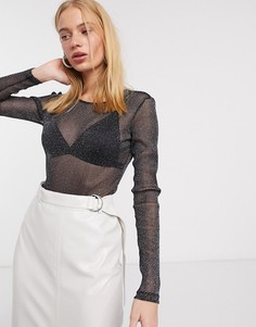 Боди с круглым вырезом и блестками Monki-Серебряный