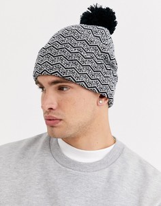 Черно-белая шапка-бини с помпоном ASOS DESIGN-Мульти