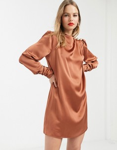 Атласное платье медного цвета River Island-Оранжевый