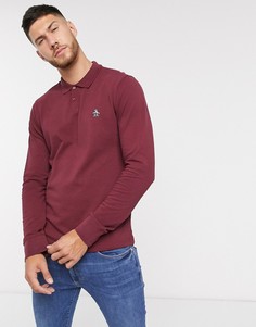 Бордовое поло из пике с длинными рукавами и логотипом Original Penguin-Красный