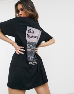 Черная свободная футболка с принтом \"wild thoughts\" на спине Missguided-Черный