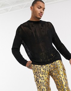 Черный oversize-джемпер с леопардовой отделкой ASOS EDITION
