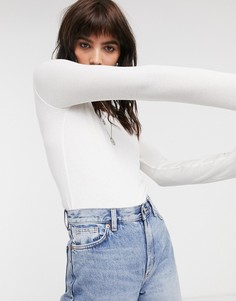 Белый лонгслив в рубчик Bershka