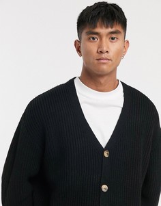 Черный oversize-кардиган в рубчик ASOS DESIGN