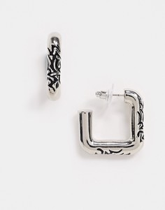 Серебристые серьги-кольца с эмалевым рисунком готической татуировки ASOS DESIGN-Серебряный