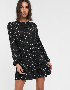 Черное платье в горошек и в рубчик Stradivarius-Черный