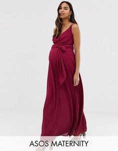 Платье макси с запахом и завязкой на талии ASOS DESIGN Maternity-Фиолетовый