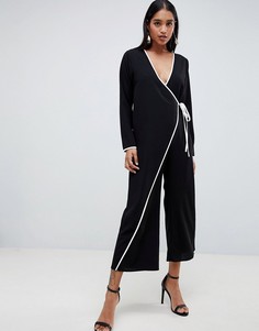 Комбинезон-кимоно с окантовкой ASOS DESIGN-Черный