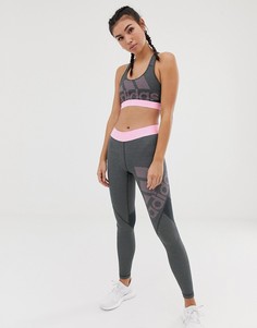 Серо-розовые леггинсы с логотипом adidas Training-Серый