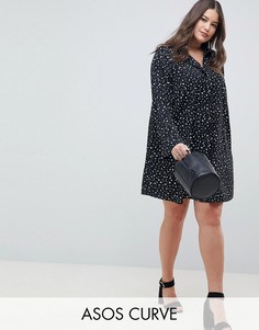 Платье-рубашка мини в горошек с длинными рукавами ASOS DESIGN Curve-Мульти