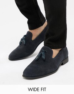 Темно-синие лоферы из искусственной замши для широкой стопы ASOS DESIGN-Темно-синий