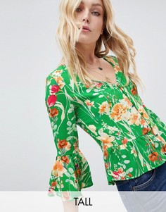 Топ с цветочным принтом и баской Glamorous Tall-Зеленый