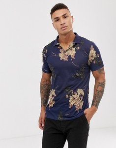 Футболка-поло с принтом ASOS DESIGN-Темно-синий