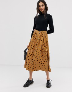 Юбка миди в горошек с пуговицами спереди и большими карманами ASOS DESIGN-Мульти