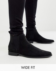 Черные ботинки челси для широкой стопы из искусственной замши ASOS DESIGN-Черный