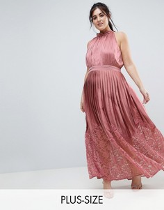Платье макси с кружевной плиссированной юбкой и высоким воротом Little Mistress Plus-Розовый