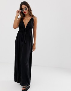 Черное пляжное платье макси с бретелями на спине ASOS DESIGN-Черный