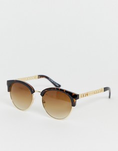 Солнцезащитные очки в стиле ретро в черепаховой оправе с золотистыми элементами River Island-Коричневый