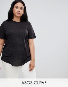 Черная футболка из ткани с добавлением льна ASOS DESIGN Curve-Черный