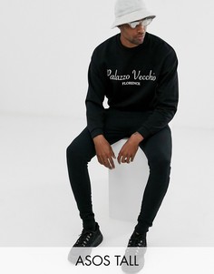 Черный спортивный костюм в стиле oversize с принтом на груди ASOS DESIGN Tall