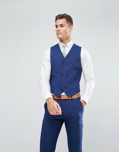 Синий приталенный жилет с принтом на подкладке ASOS Wedding-Темно-синий