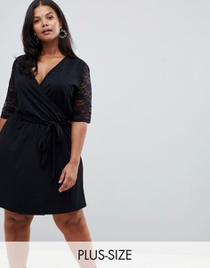 Платье с запахом и кружевными рукавами Pink Clove-Черный